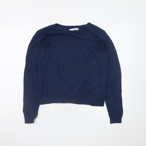 Mango Women’s Blue Crew Neck Cotton Blend Pullover Jumper Size 8