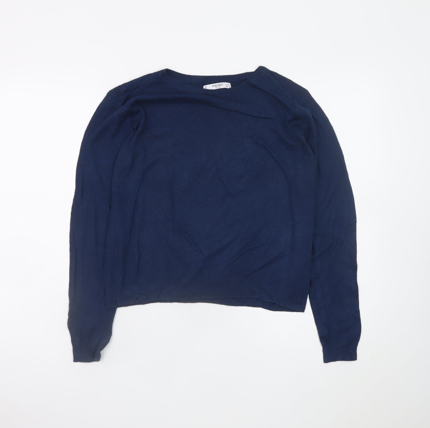 Mango Women’s Blue Crew Neck Cotton Blend Pullover Jumper Size 8