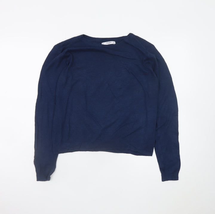 Mango Women’s Blue Crew Neck Cotton Blend Pullover Jumper Size 8