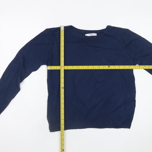 Mango Women’s Blue Crew Neck Cotton Blend Pullover Jumper Size 8
