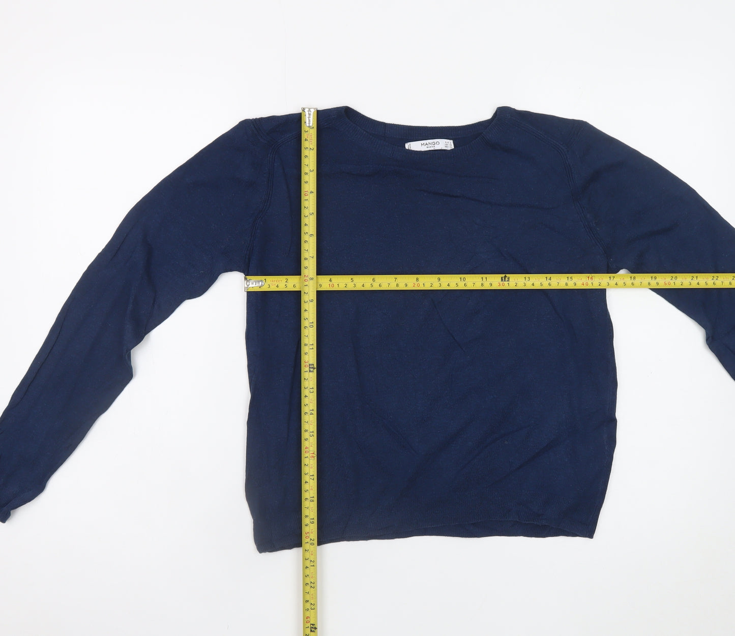 Mango Women’s Blue Crew Neck Cotton Blend Pullover Jumper Size 8