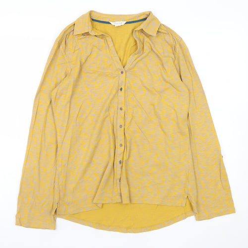 White Stuff Women's Yellow Floral Cotton Button-Up Shirt UK 12