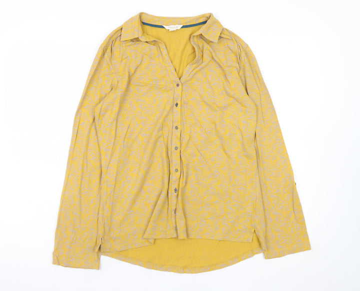 White Stuff Women's Yellow Floral Cotton Button-Up Shirt UK 12