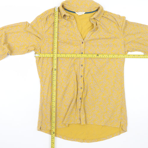 White Stuff Women's Yellow Floral Cotton Button-Up Shirt UK 12