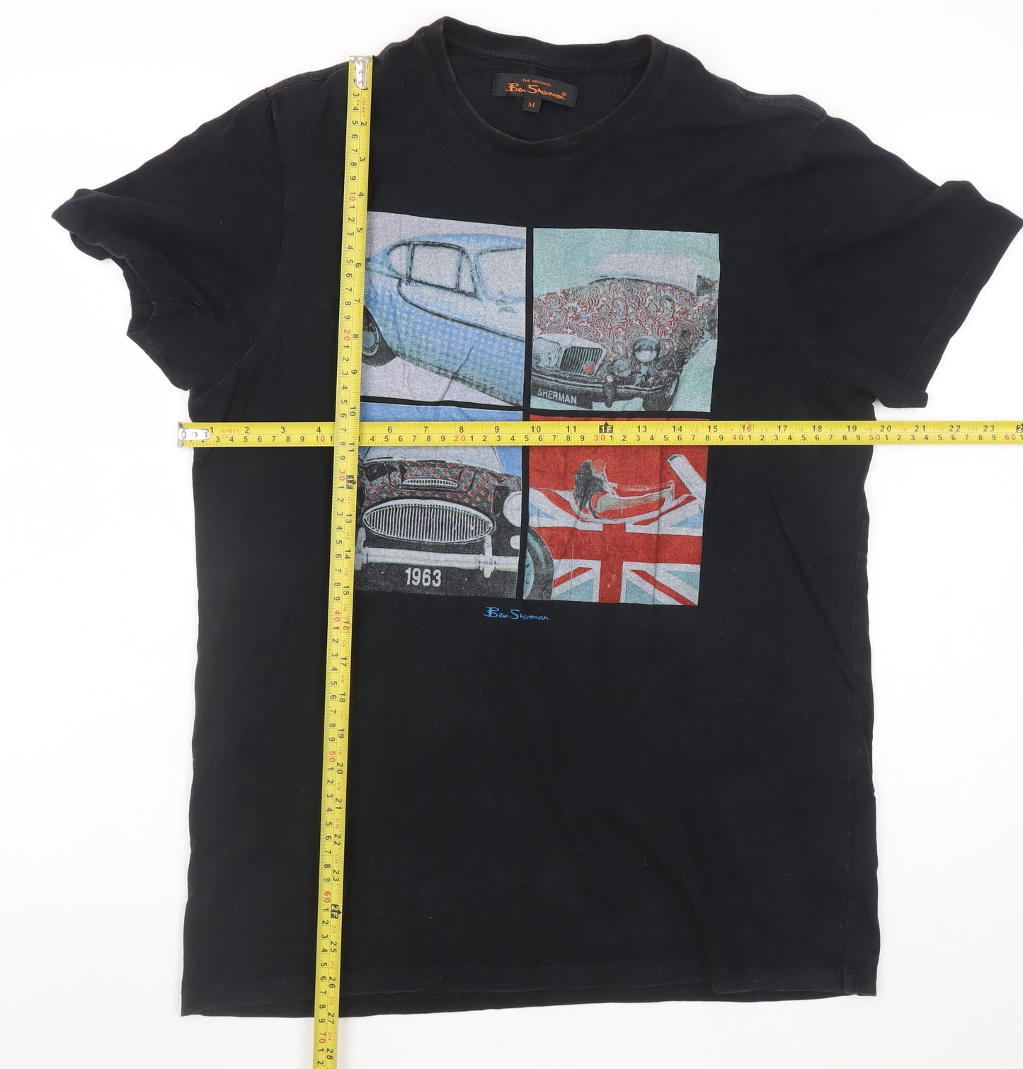 Ben Sherman Men's Black Graphic Car Print T-Shirt Medium