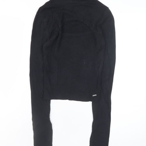 Hollister Women's Black XS Cropped Roll Neck Ribbed Long Sleeve Top