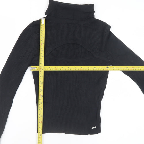 Hollister Women's Black XS Cropped Roll Neck Ribbed Long Sleeve Top