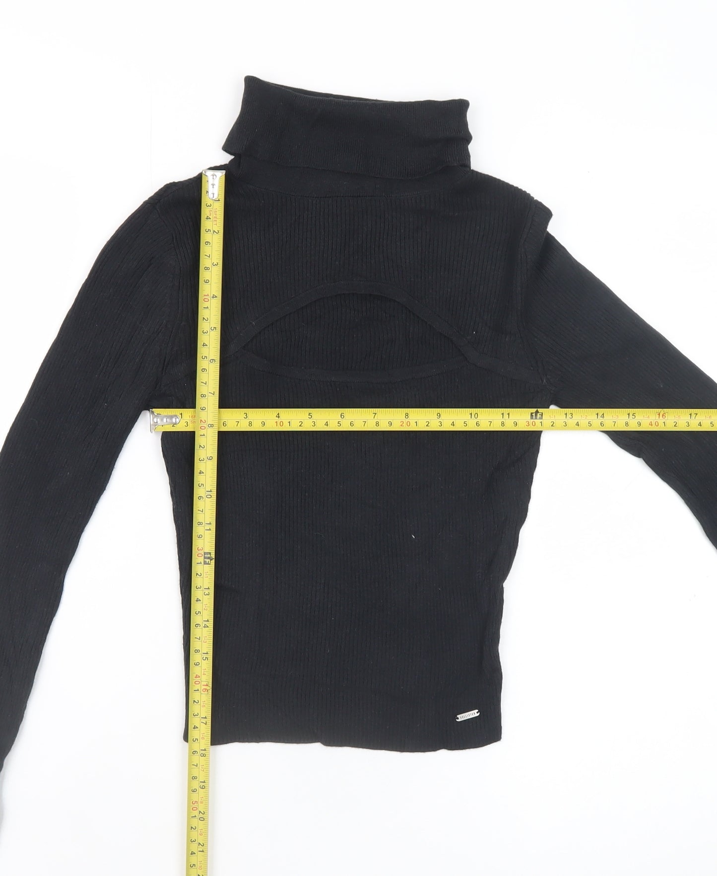 Hollister Women's Black XS Cropped Roll Neck Ribbed Long Sleeve Top