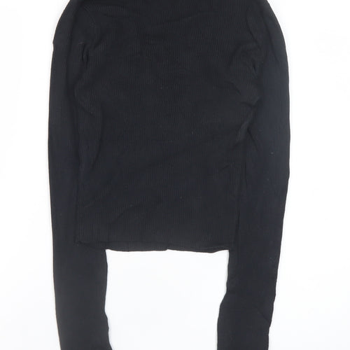 Hollister Women's Black XS Cropped Roll Neck Ribbed Long Sleeve Top