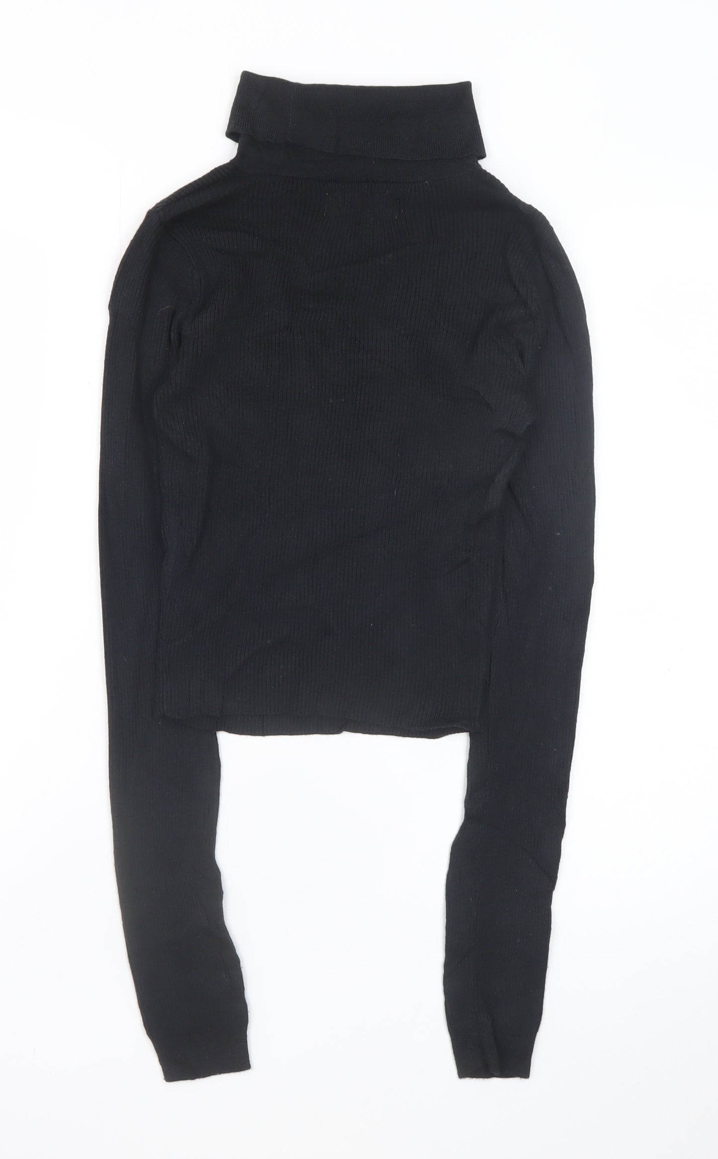 Hollister Women's Black XS Cropped Roll Neck Ribbed Long Sleeve Top