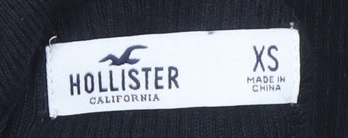 Hollister Women's Black XS Cropped Roll Neck Ribbed Long Sleeve Top