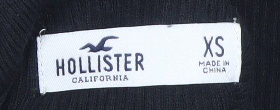 Hollister Women's Black XS Cropped Roll Neck Ribbed Long Sleeve Top