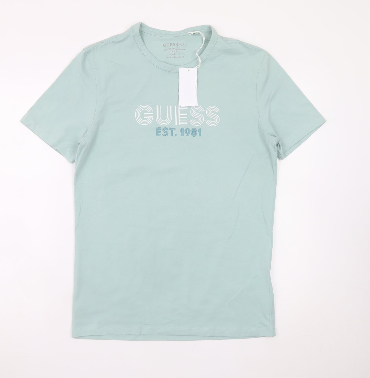 Guess Eco Men’s Mint Green Slim Fit Cotton Blend T-Shirt M
