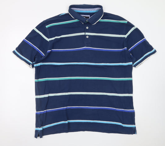Marks and Spencer Mens Blue Striped Polo Shirt 2XL Cotton