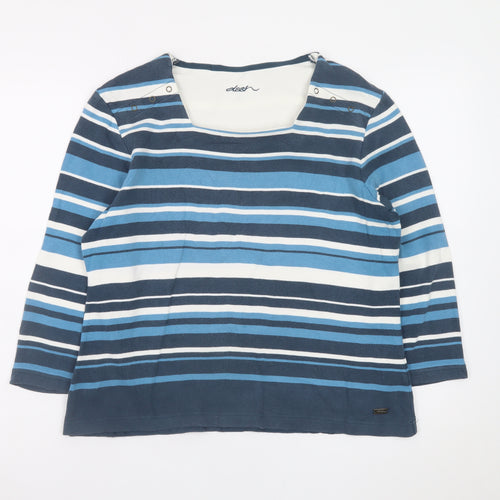 Dash Women's Blue Striped 3/4 Sleeve Cotton Stretch T-Shirt Size 16