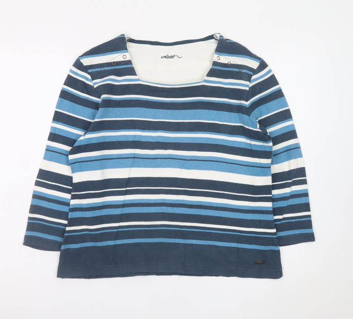 Dash Women's Blue Striped 3/4 Sleeve Cotton Stretch T-Shirt Size 16