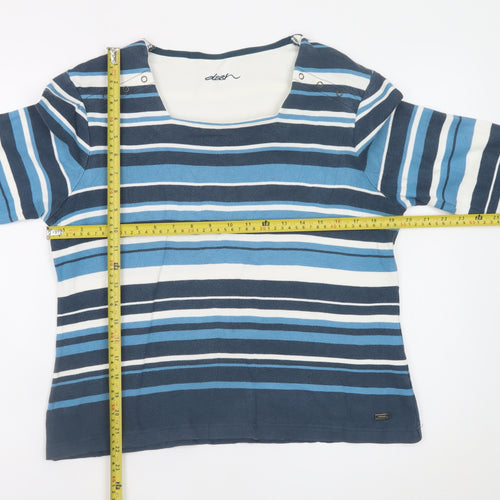 Dash Women's Blue Striped 3/4 Sleeve Cotton Stretch T-Shirt Size 16