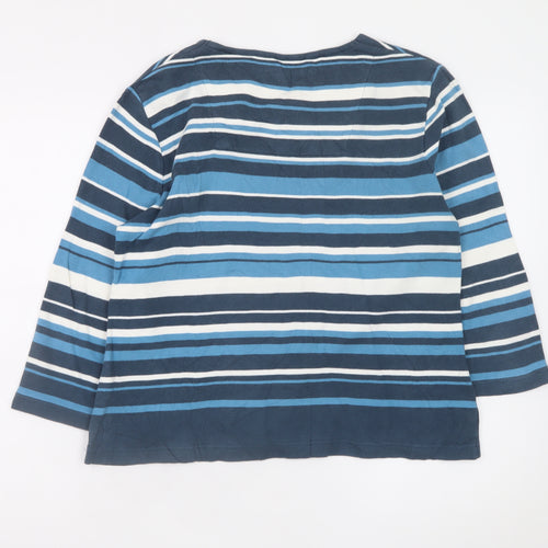 Dash Women's Blue Striped 3/4 Sleeve Cotton Stretch T-Shirt Size 16