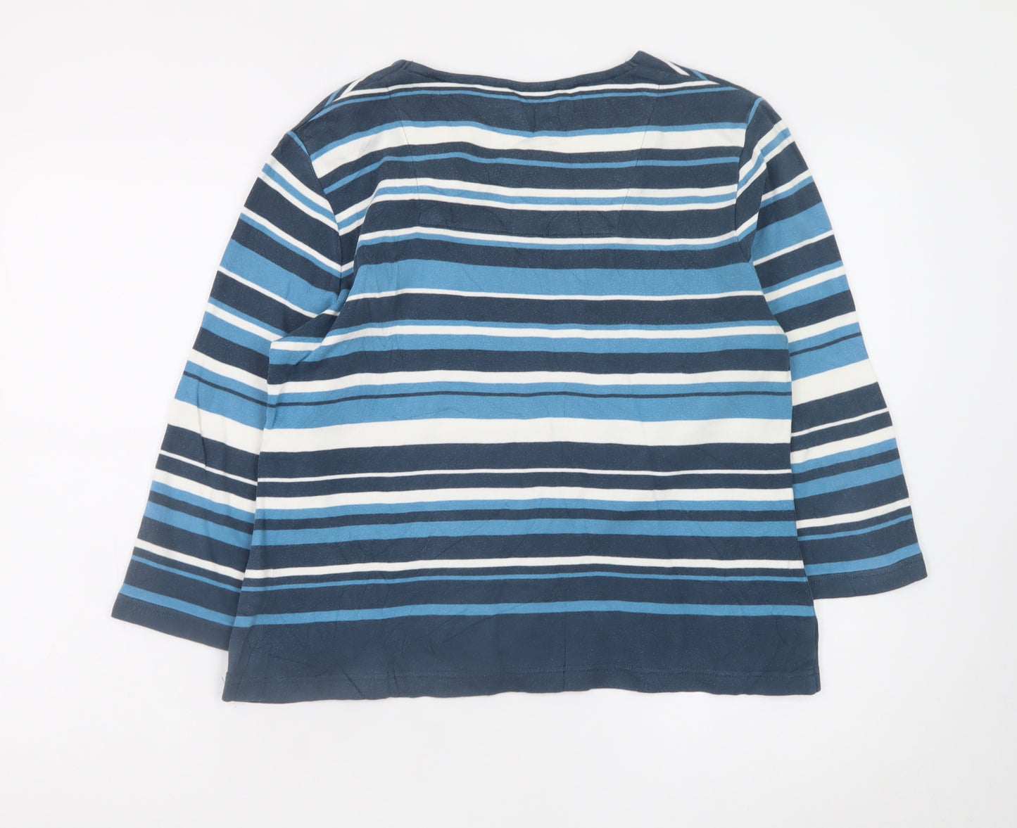 Dash Women's Blue Striped 3/4 Sleeve Cotton Stretch T-Shirt Size 16