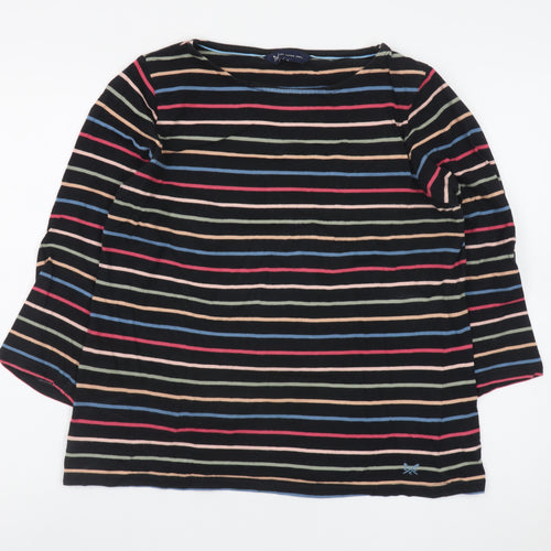 Crew Clothing Company Women's Multicoloured Striped 3/4 Sleeve Cotton T-Shirt Size 14
