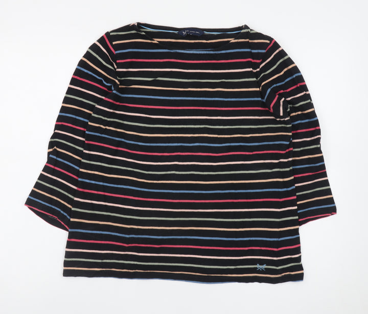 Crew Clothing Company Women's Multicoloured Striped 3/4 Sleeve Cotton T-Shirt Size 14