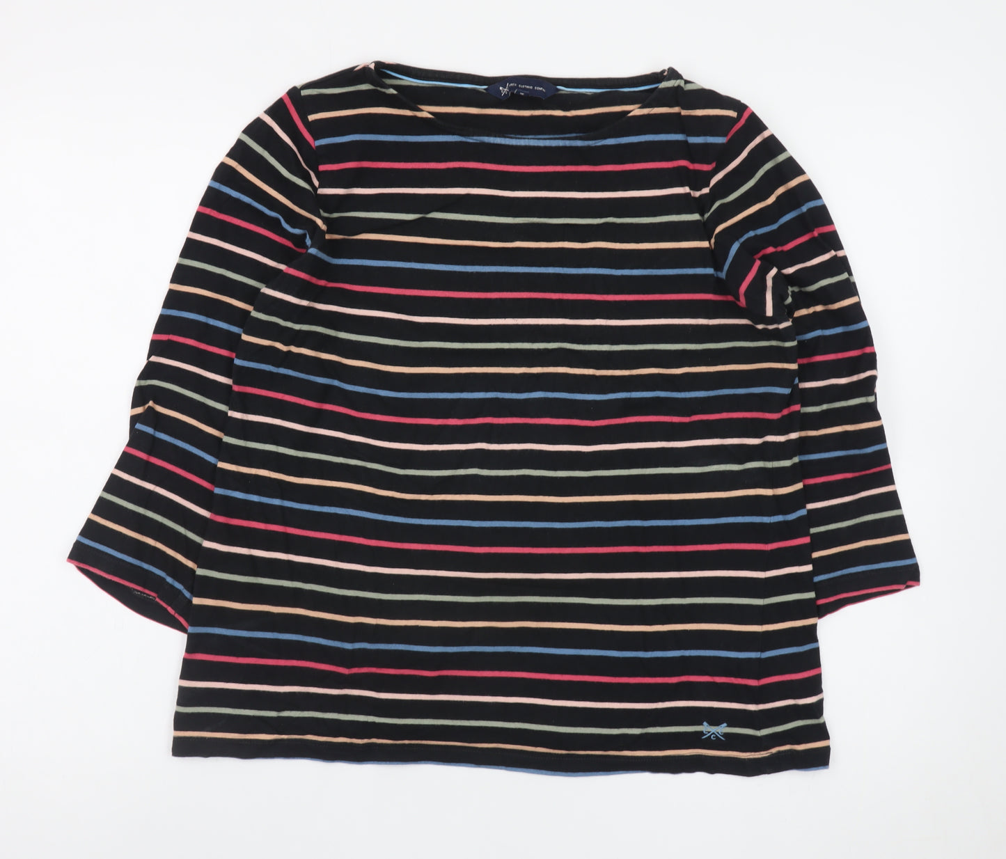 Crew Clothing Company Women's Multicoloured Striped 3/4 Sleeve Cotton T-Shirt Size 14
