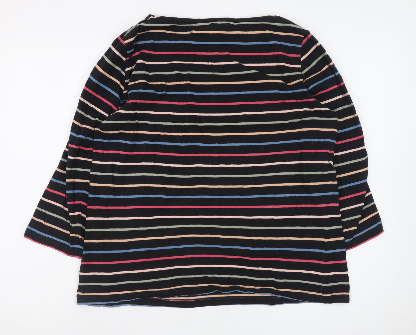 Crew Clothing Company Women's Multicoloured Striped 3/4 Sleeve Cotton T-Shirt Size 14