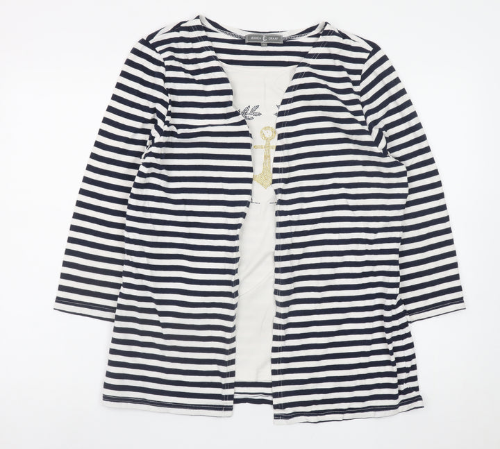 Jessica Graaf Women’s Blue Striped 3/4 Sleeve Nautical T-Shirt L