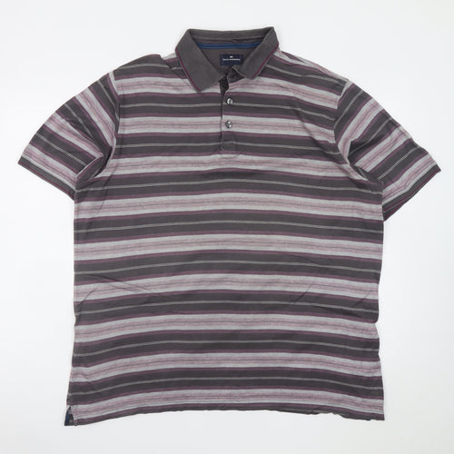 Marks and Spencer Men's Grey Striped Cotton Polo Shirt XL
