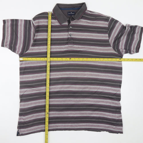 Marks and Spencer Men's Grey Striped Cotton Polo Shirt XL