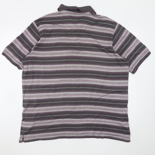 Marks and Spencer Men's Grey Striped Cotton Polo Shirt XL