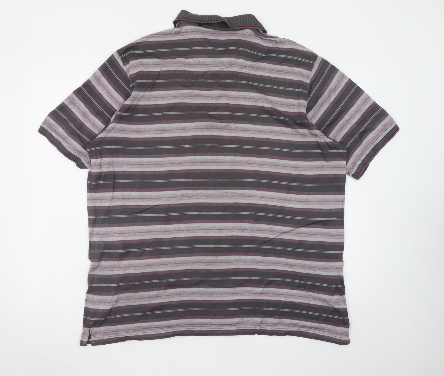 Marks and Spencer Men's Grey Striped Cotton Polo Shirt XL