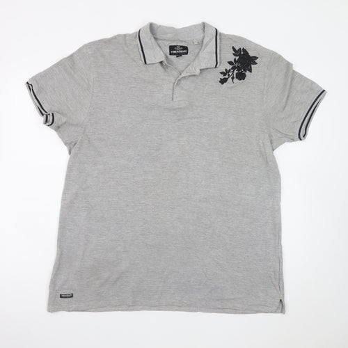 Threadbare Mens Grey Floral Embroidered Polo Shirt XL