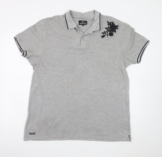 Threadbare Mens Grey Floral Embroidered Polo Shirt XL
