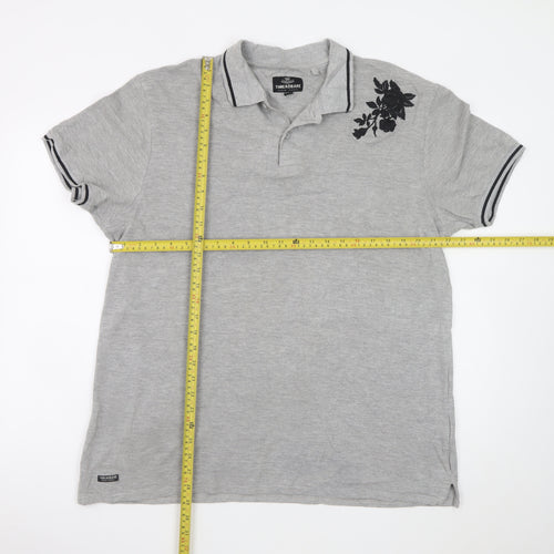 Threadbare Mens Grey Floral Embroidered Polo Shirt XL
