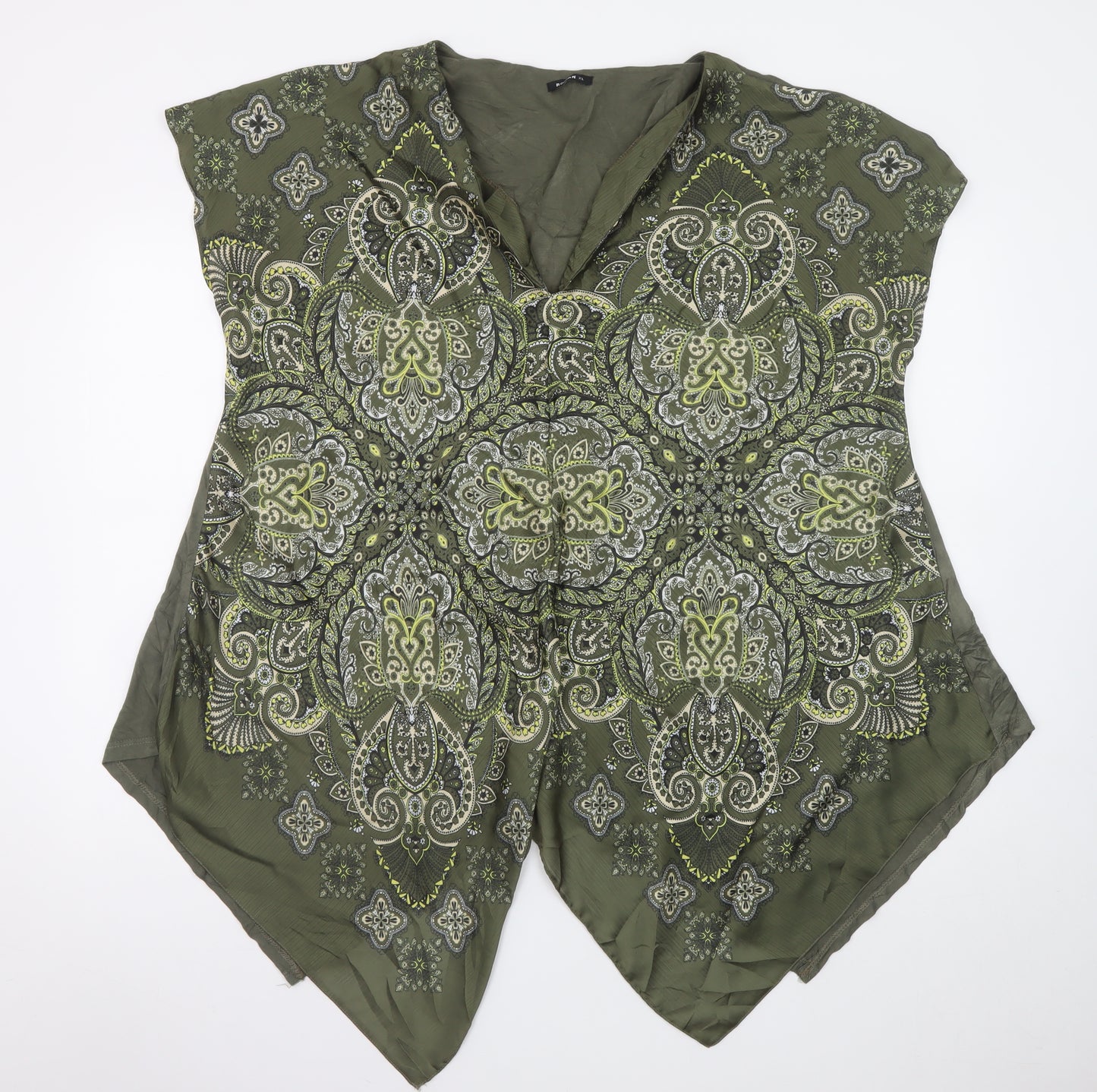 Roman Women’s Green Paisley V-Neck Sleeveless Tunic Blouse XL