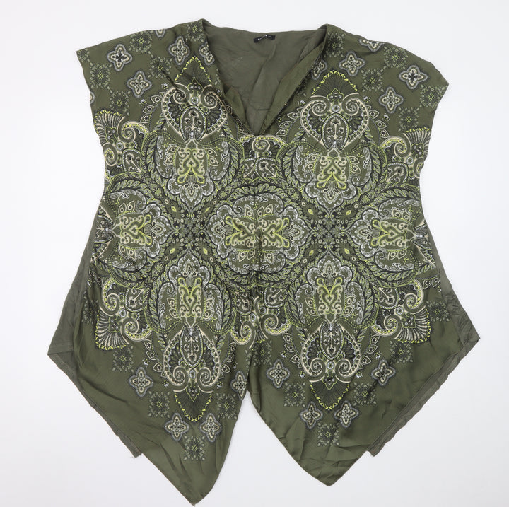 Roman Women’s Green Paisley V-Neck Sleeveless Tunic Blouse XL