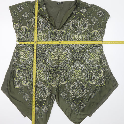 Roman Women’s Green Paisley V-Neck Sleeveless Tunic Blouse XL