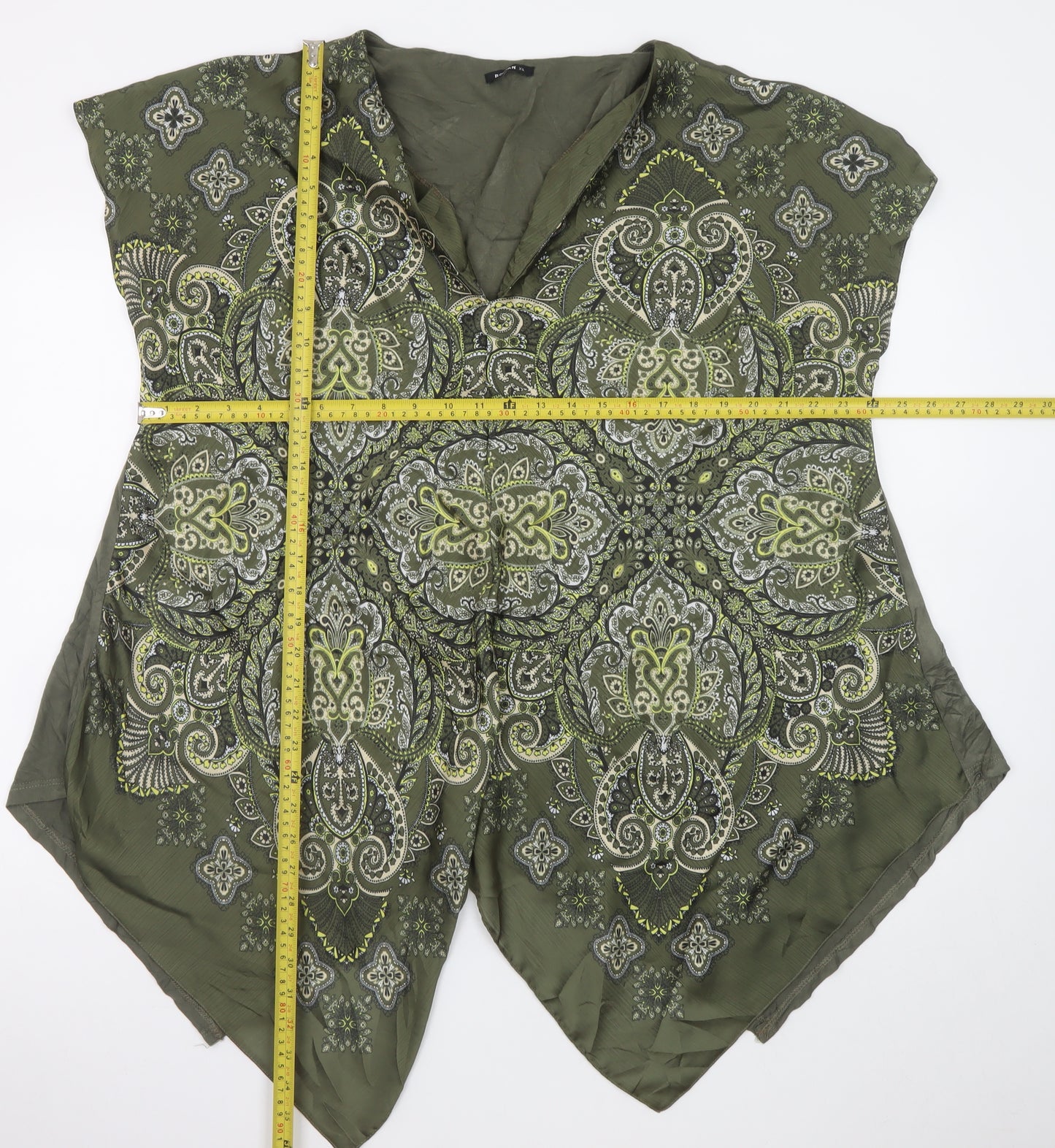 Roman Women’s Green Paisley V-Neck Sleeveless Tunic Blouse XL