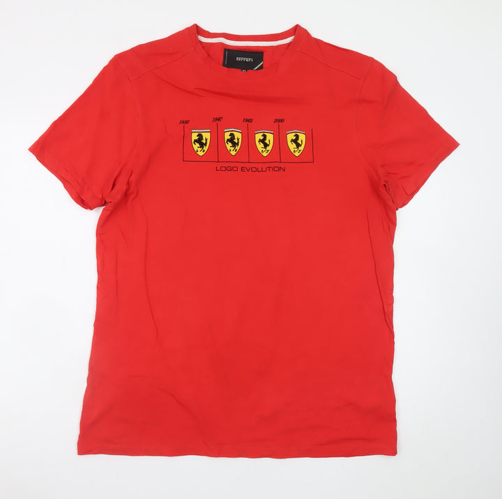 Ferrari Men’s Red Cotton Logo Evolution Graphic T-Shirt XL
