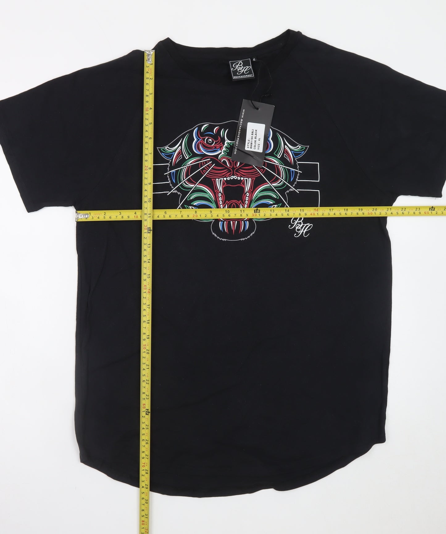 Beck & Hersey Men's Black XL Cotton Graphic Tiger T-Shirt