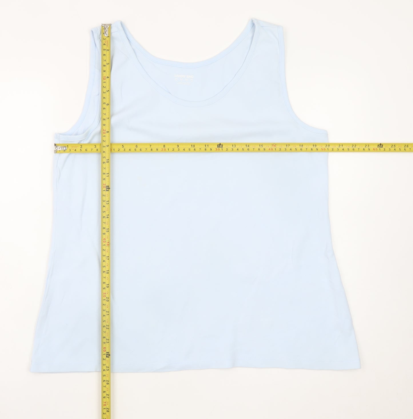 Lands' End Women's Blue Sleeveless Basic Tank Top XL Cotton Jersey