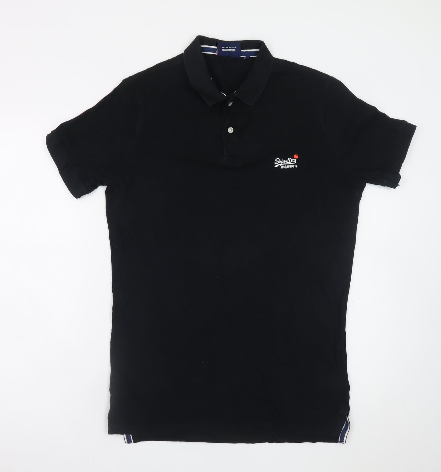 Superdry Men's Black Slim Fit Polo Shirt Size S Cotton Embroidered Logo