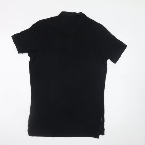 Superdry Men's Black Slim Fit Polo Shirt Size S Cotton Embroidered Logo