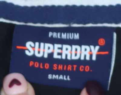 Superdry Men's Black Slim Fit Polo Shirt Size S Cotton Embroidered Logo