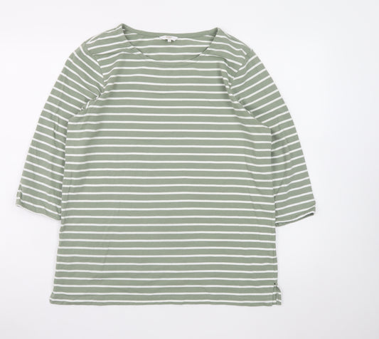 Cotton Traders Womens Green Striped 3/4 Sleeve Jersey T-Shirt Size 16