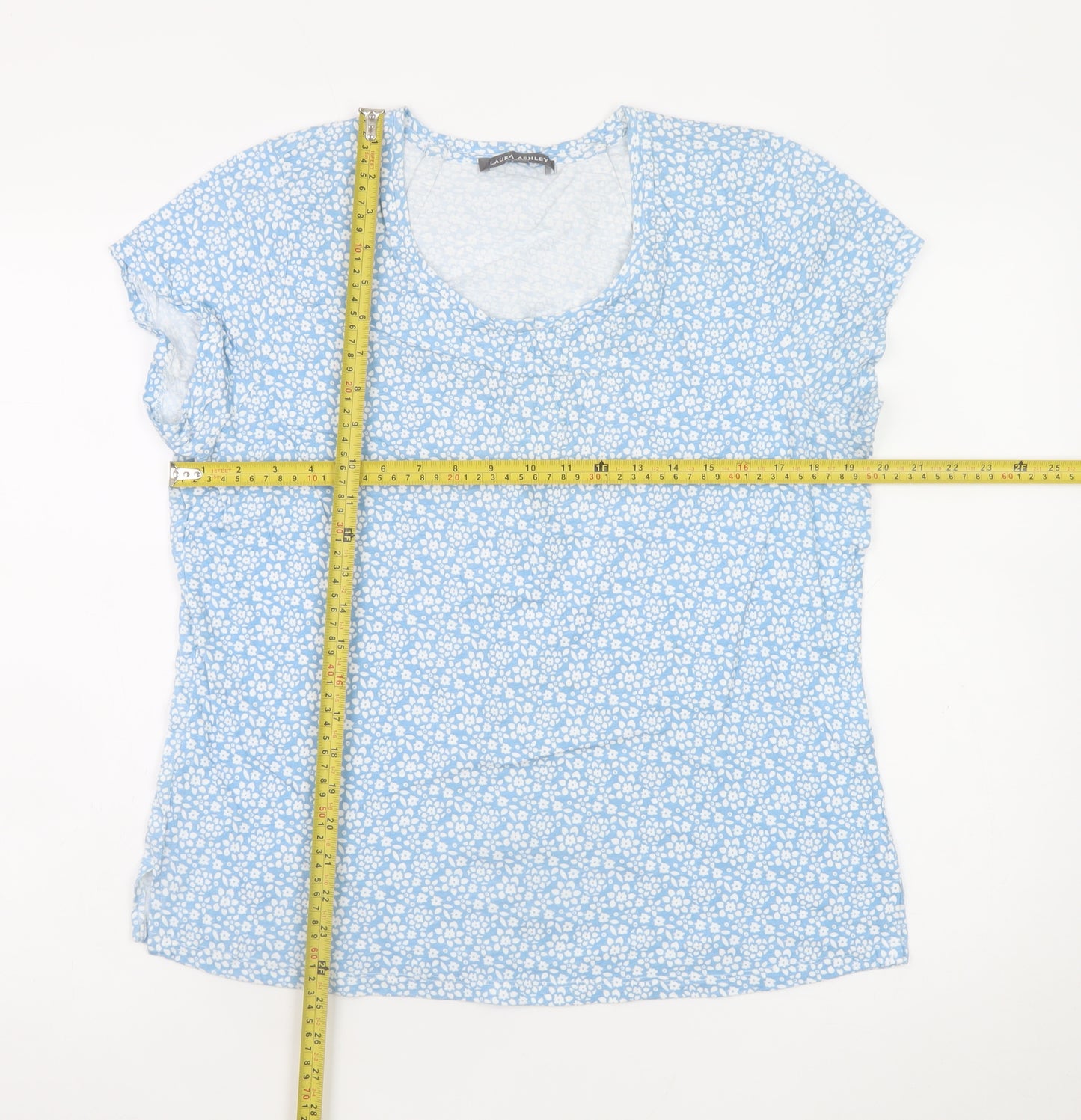 Laura Ashley Women's Blue Floral Cotton T-Shirt UK 16