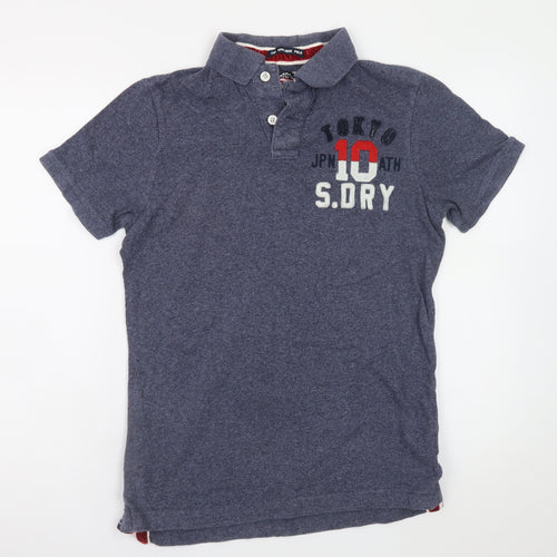 Superdry Men's Blue Slim Fit Polo Shirt Size S Embroidered Logo