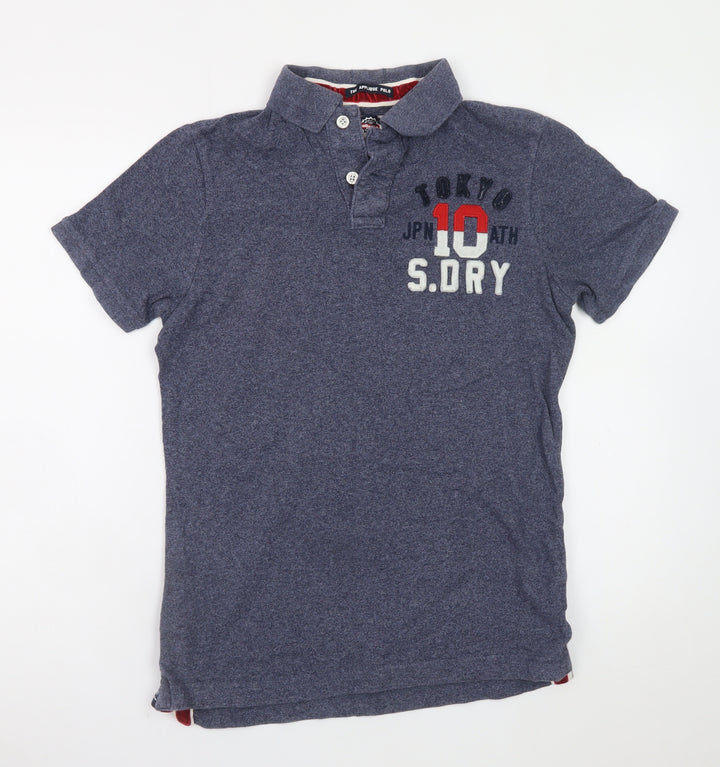 Superdry Men's Blue Slim Fit Polo Shirt Size S Embroidered Logo