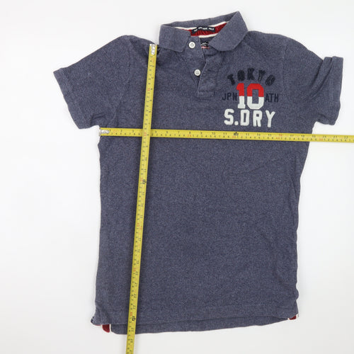 Superdry Men's Blue Slim Fit Polo Shirt Size S Embroidered Logo